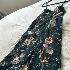 Bog Collection Teal Strapless Floral Jumpsuit with Pink Accents